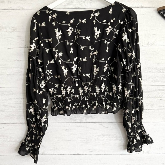 ACOA Black Square Neck Low Cut Floral Embroidered Blouse - Picture 9 of 11